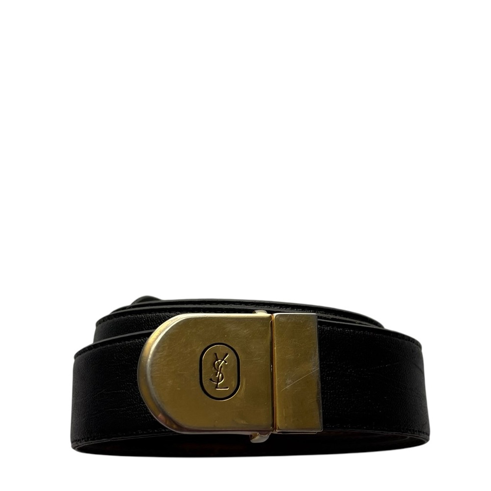 Vintage YSL Black Leather Gold Hardware Women’s Belt Size 34-85 (XS)